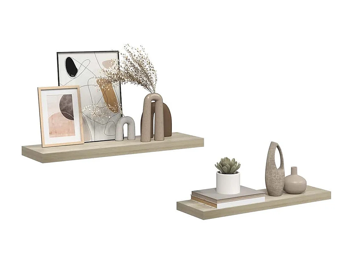 Étagères murales flottantes 2 pcs Chêne 80x23,5x3,8 cm MDF