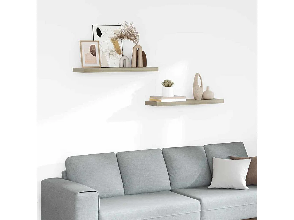 Prateleiras parede suspensas 2 pcs 80x23,5x3,8cm MDF carvalho