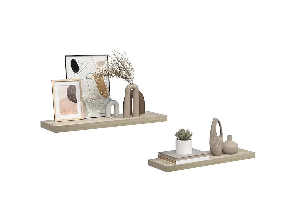 Prateleiras parede suspensas 2 pcs 80x23,5x3,8cm MDF carvalho