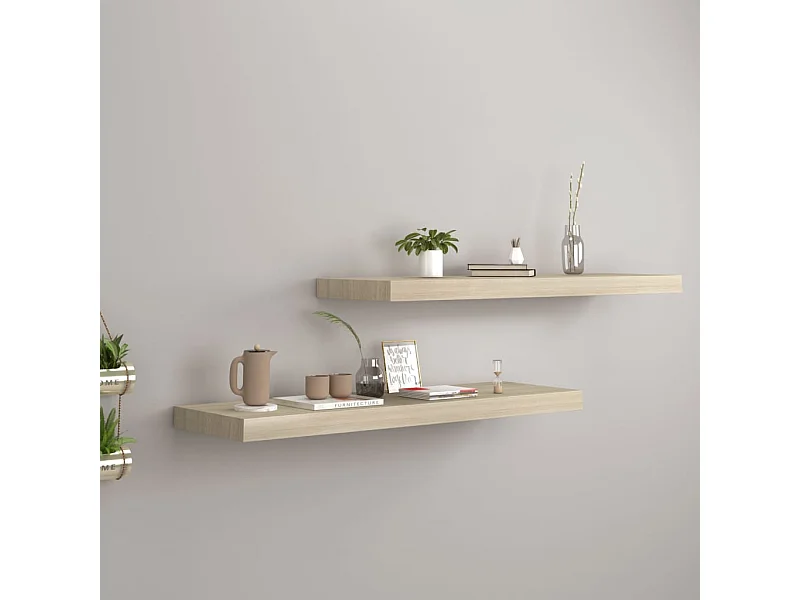 Scaffali a Parete 2 pz Rovere 80x23,5x3,8 cm in MDF