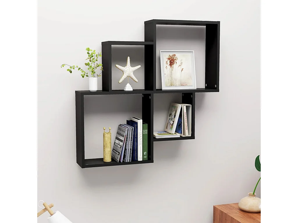 Étagère murale cube Noir 80x15x78,5 cm Bois d’ingénierie