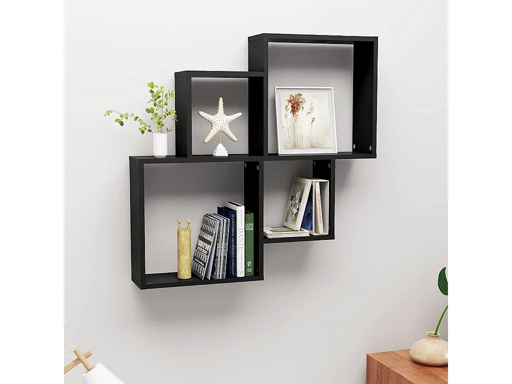 Étagère murale cube Noir 80x15x78,5 cm Bois d’ingénierie