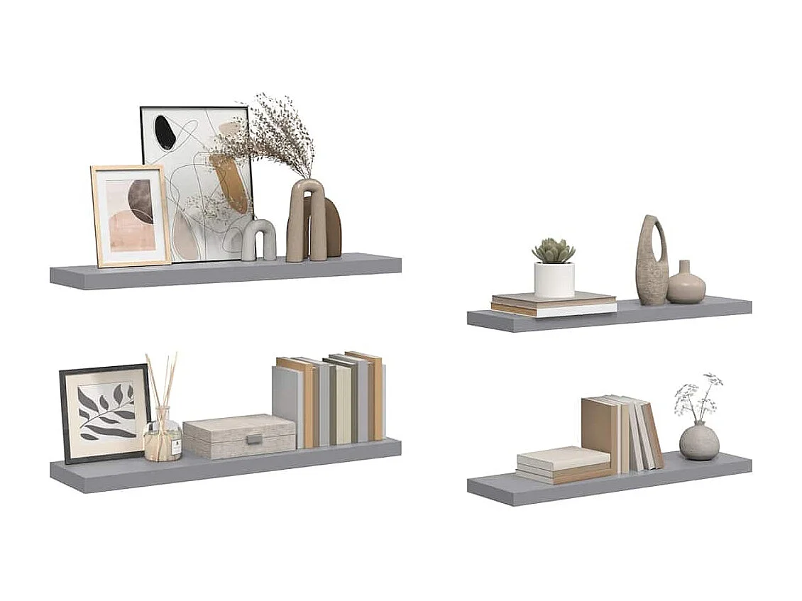 Étagères murales flottantes 4 pcs gris 90x23,5x3,8 cm MDF