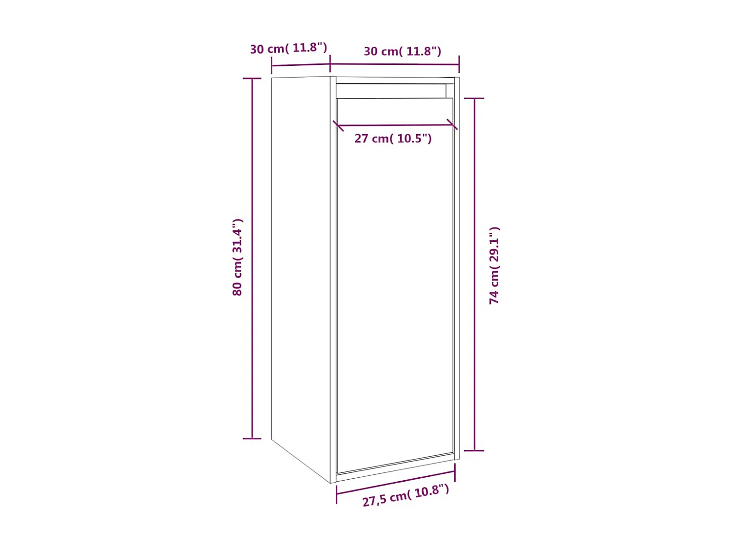 Wandschrank Schwarz 30x30x80 cm Massivholz Kiefer