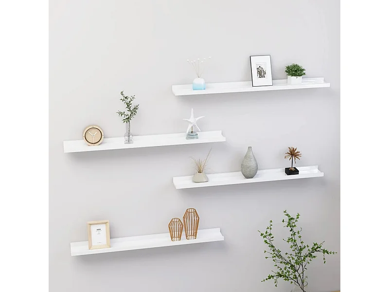 Estantes de pared 4 unidades blanco brillo 80x9x3 cm