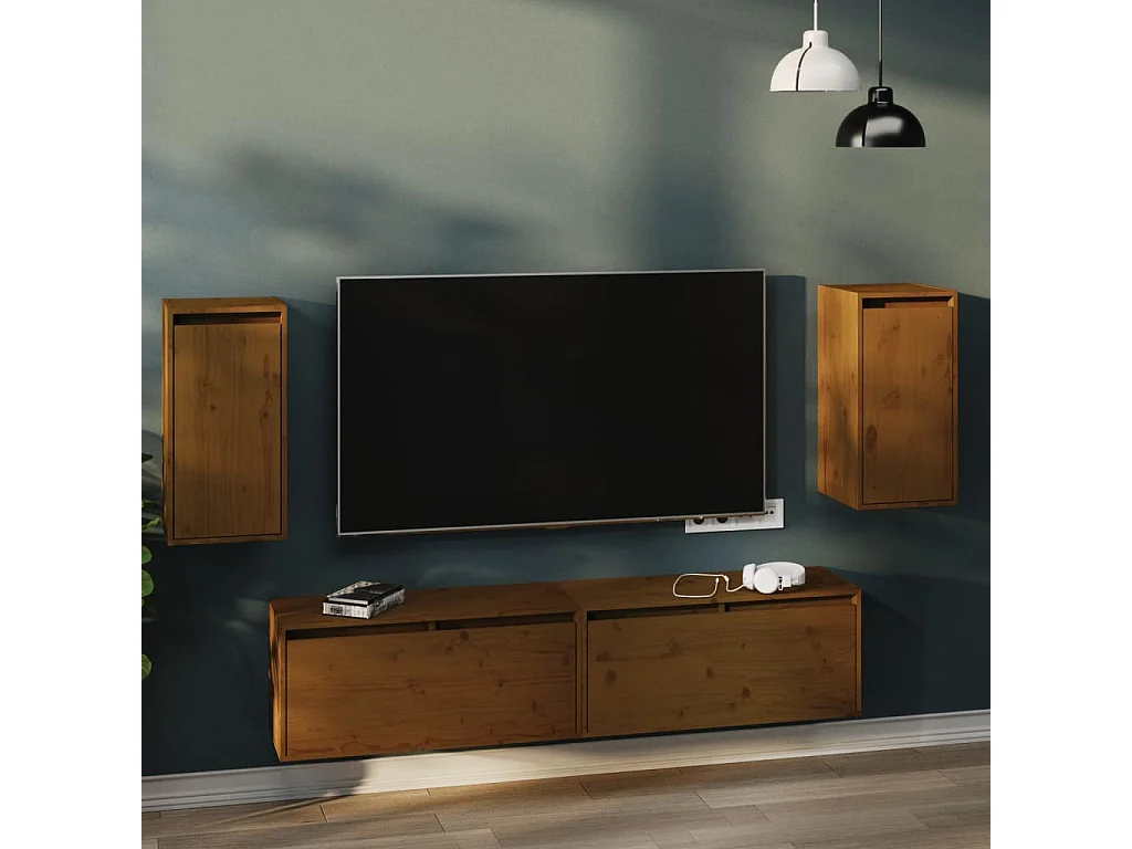 Armoires murales 2pcs Marron miel 30x30x60cm Bois de pin massif