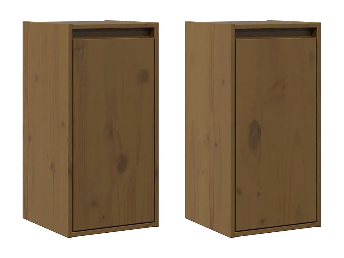 Armario de pared 2 uds madera de pino marrón miel 30x30x60 cm
