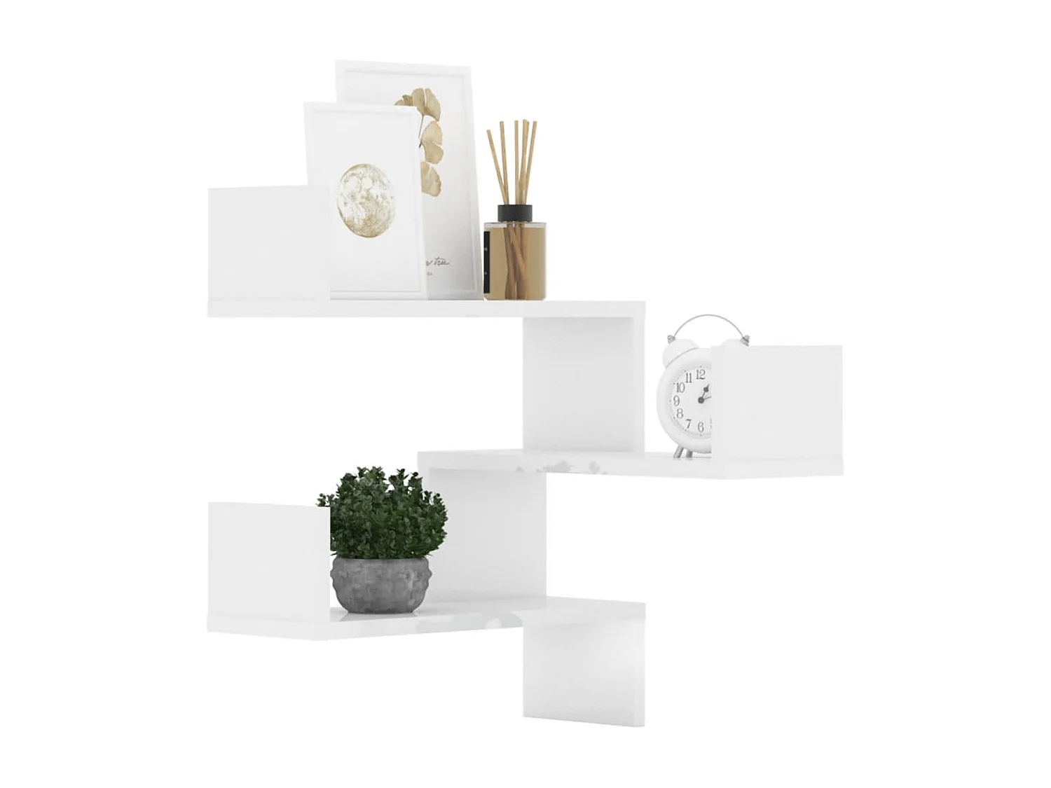 Estantes canto p/ parede 2pcs deriv. madeira branco brilh.