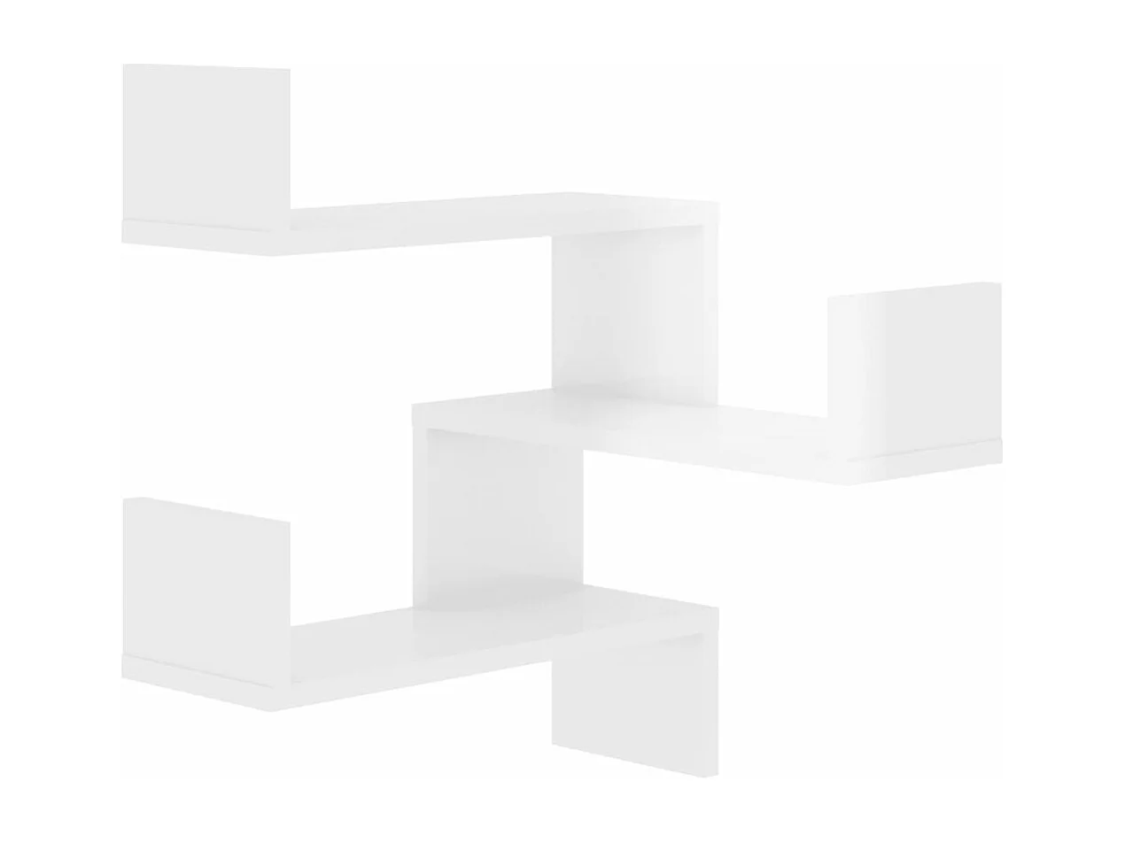 Estantes canto p/ parede 2pcs deriv. madeira branco brilh.