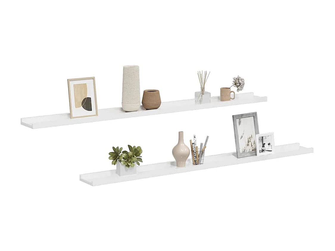 Wandregale 2 Stk. Hochglanz-Weiß 115x9x3 cm