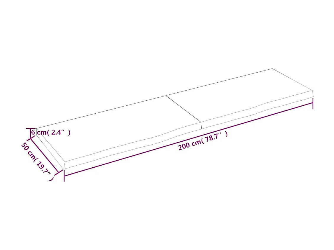 Wandregal 200x50x(2-6) cm Massivholz Eiche Unbehandelt