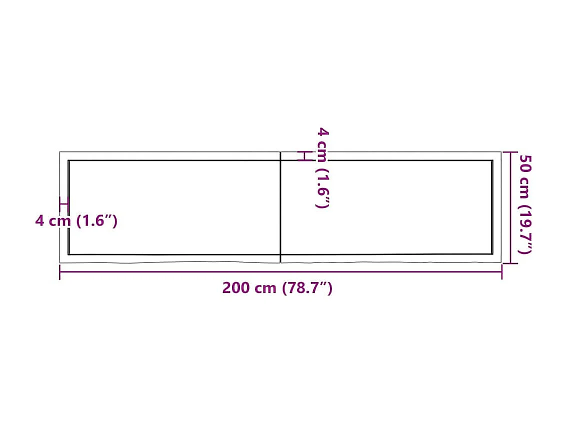 Wandregal 200x50x(2-6) cm Massivholz Eiche Unbehandelt