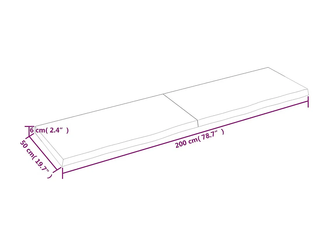 Wandregal 200x50x(2-6) cm Massivholz Eiche Unbehandelt