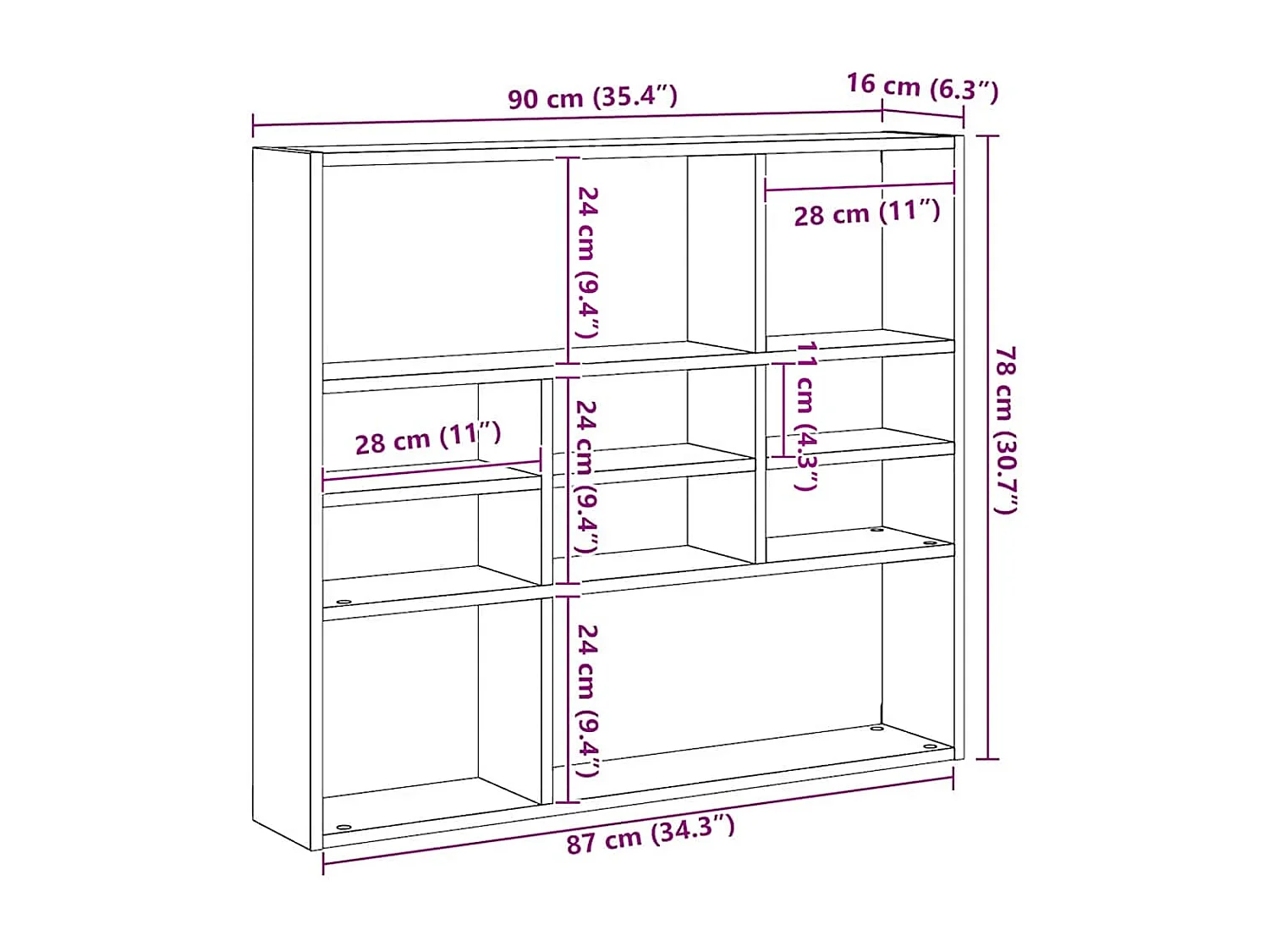Wandschap 90x16x78 cm bewerkt hout bruin eikenkleur