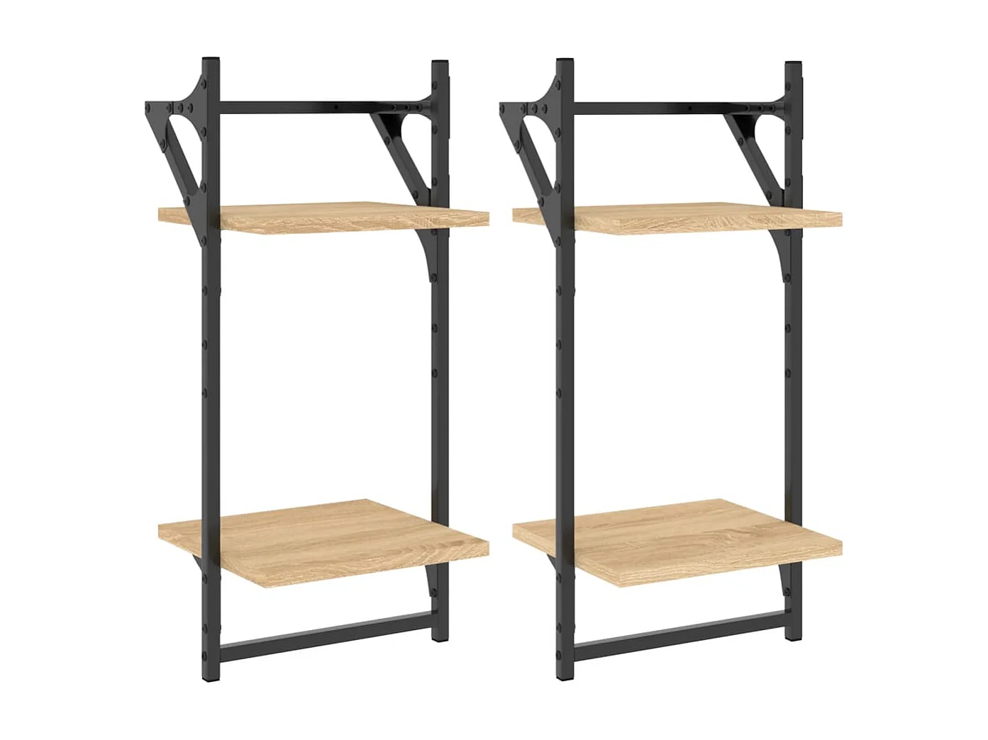 Étagères murales à 2 niveaux avec barres 2 pcs chêne sonoma