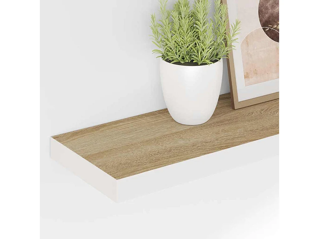Wandschap zwevend 80x23,5x3,8 cm MDF eikenkleurig en wit