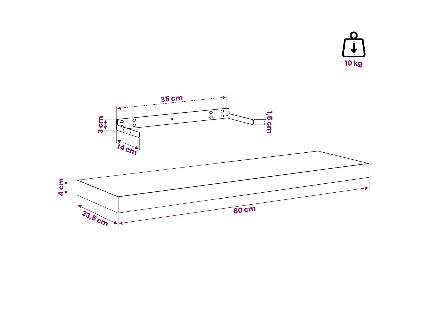 Étagère flottante murale chêne et blanc 80x23,5x3,8 cm MDF
