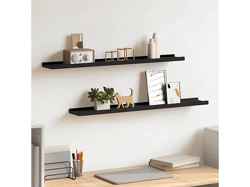 Unidade de prateleiras com rebordo 2 pcs 80x9x3 cm MDF preto