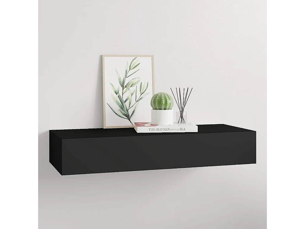 Prateleira de parede com gaveta MDF 60x23,5x10 cm preto