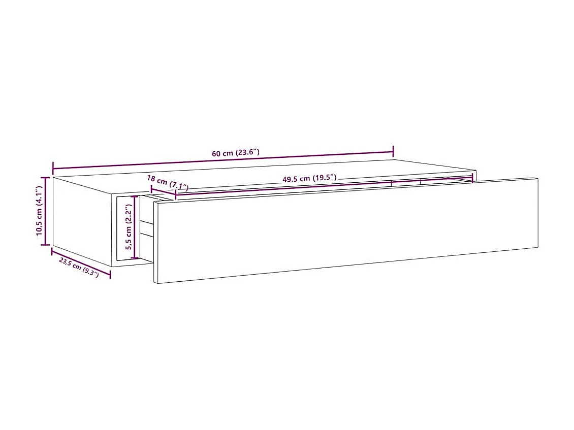 Wandregal mit Schublade Schwarz 60x23,5x10 cm MDF