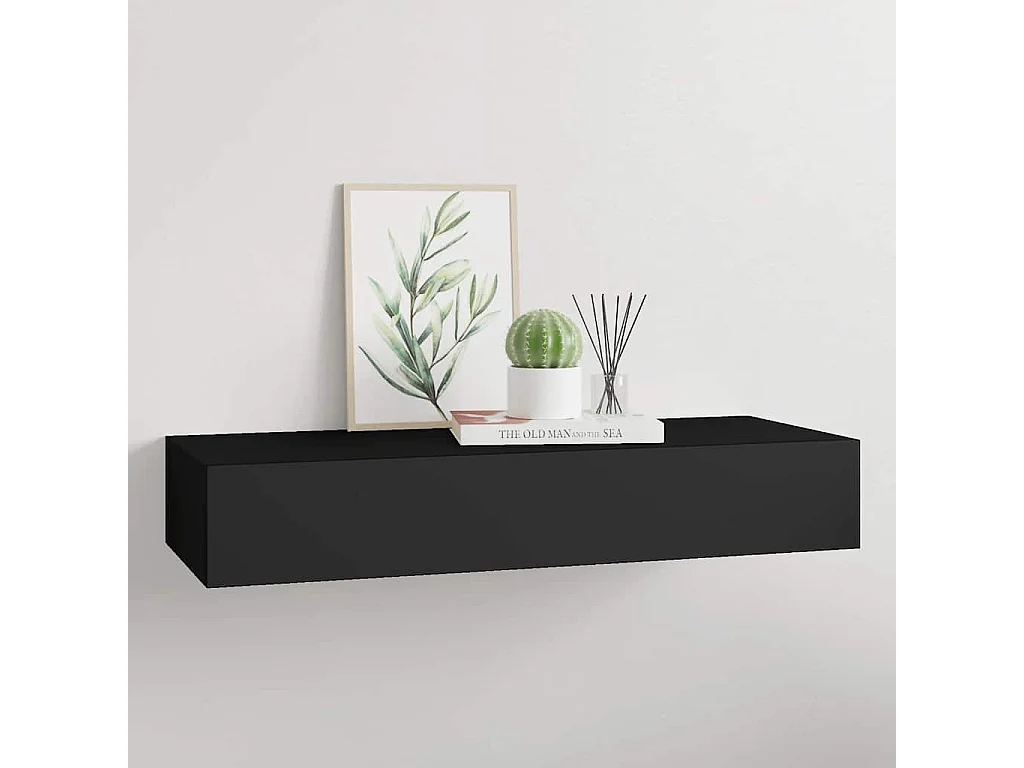 Wandregal mit Schublade Schwarz 60x23,5x10 cm MDF