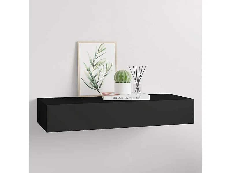 Prateleira de parede com gaveta MDF 60x23,5x10 cm preto
