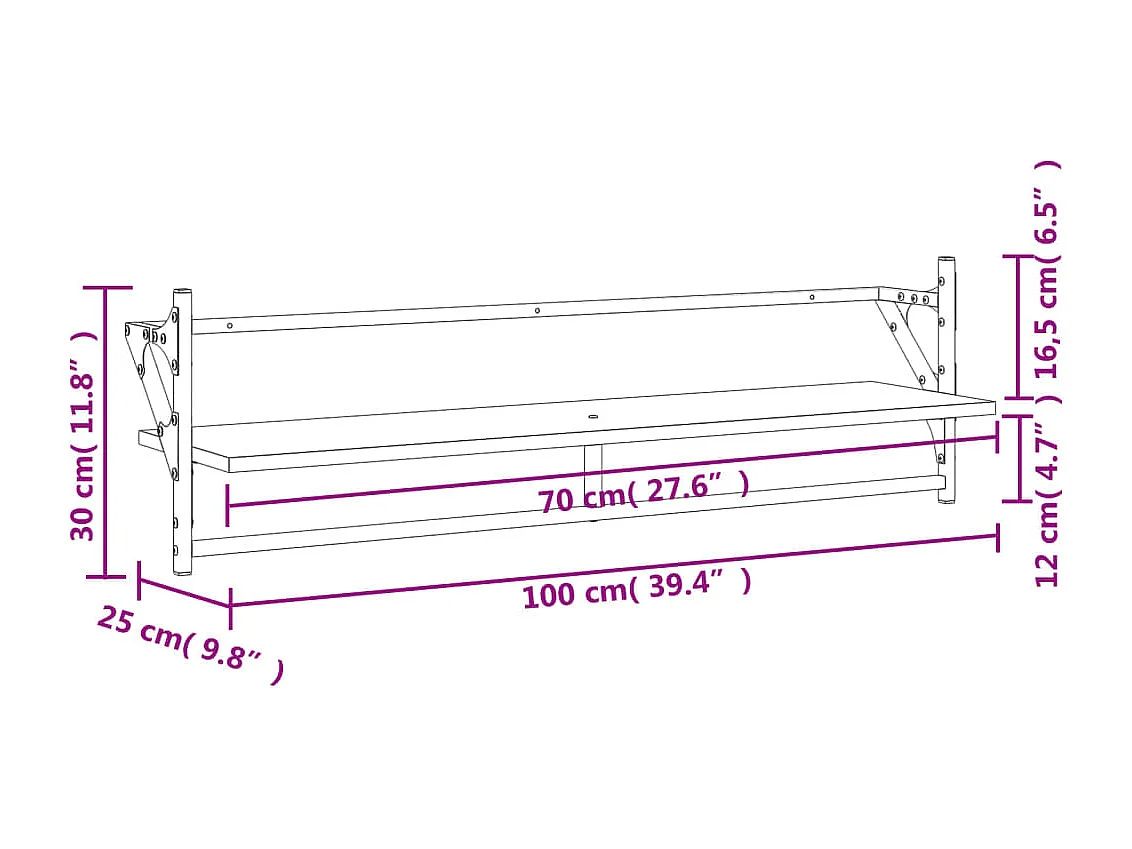 Wandregale mit Stangen 2 Stk. Schwarz 100x25x30 cm