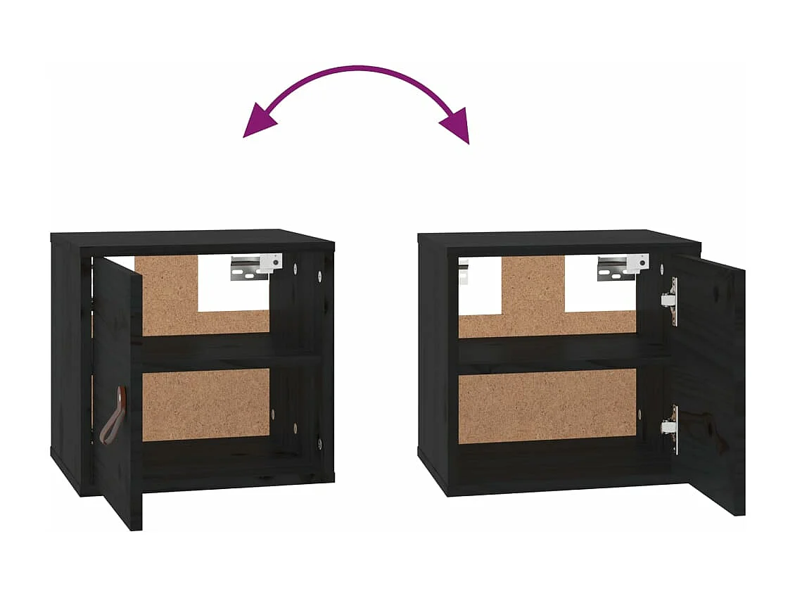 Armoires murales 2 pcs Noir 31,5x30x30 cm Bois de pin massif