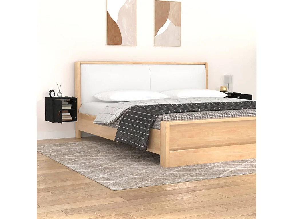 Armoires murales 2 pcs Noir 31,5x30x30 cm Bois de pin massif