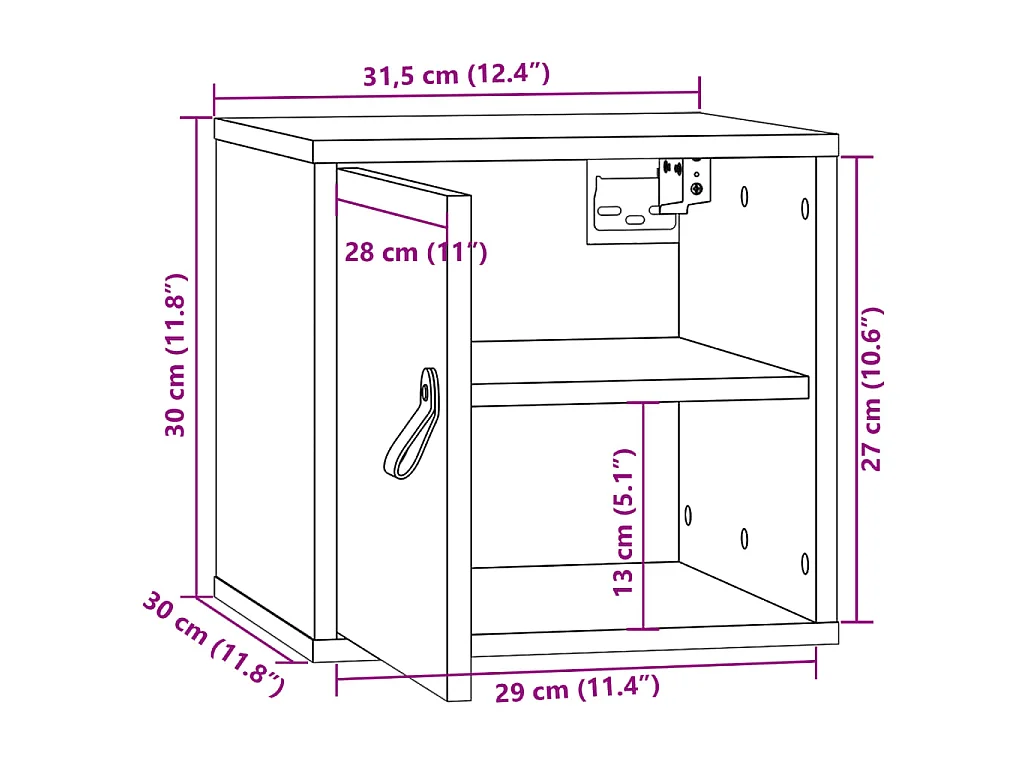 Wandkasten 2 st 31,5x30x30 cm massief grenenhout zwart