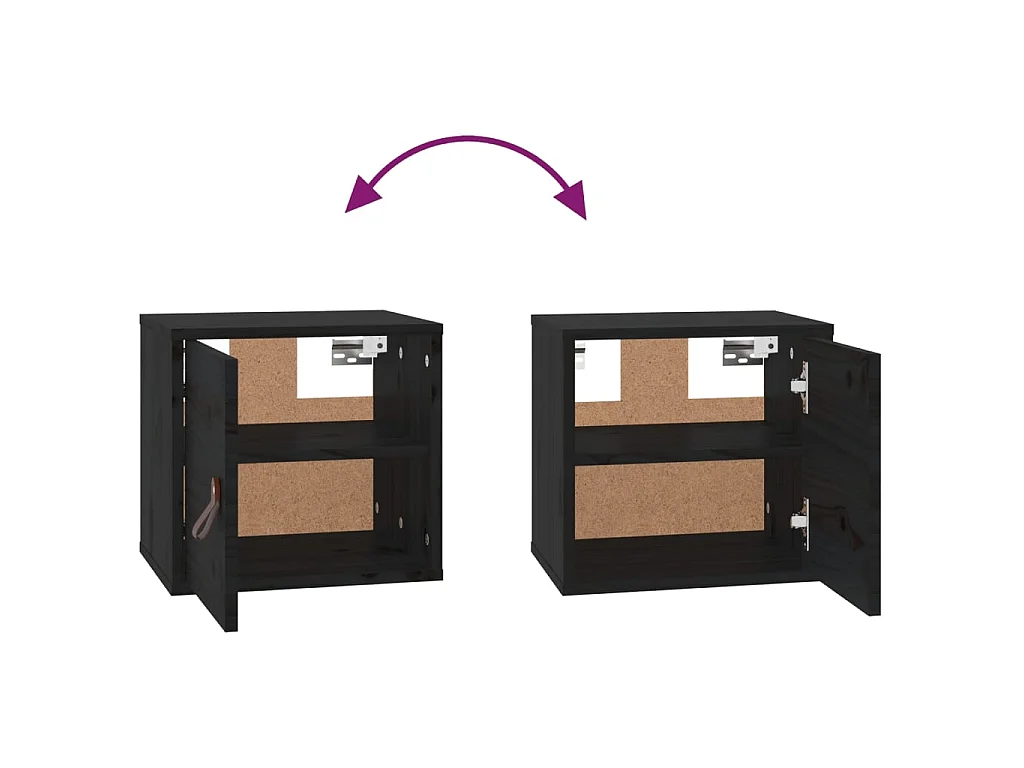 Wandkasten 2 st 31,5x30x30 cm massief grenenhout zwart