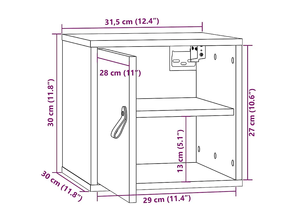 Wandkasten 2 st 31,5x30x30 cm massief grenenhout zwart