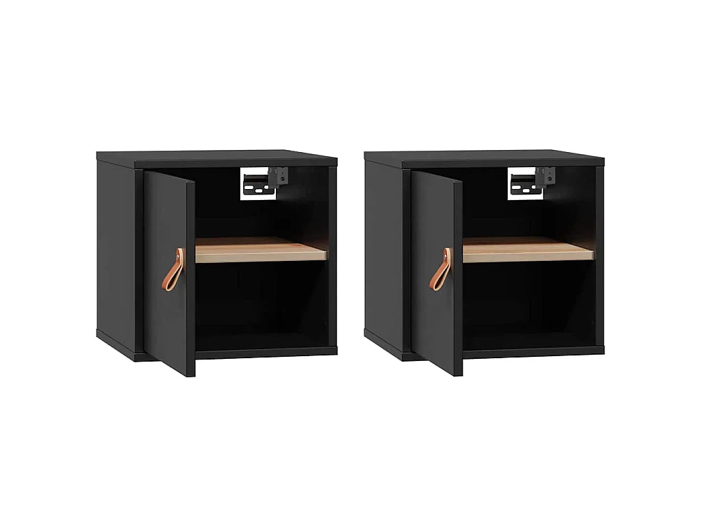 Armoires murales 2 pcs Noir 31,5x30x30 cm Bois de pin massif