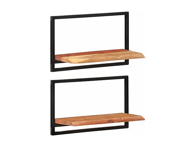 Prateleiras de parede 2 pcs 60x25x35 cm acácia maciça e aço