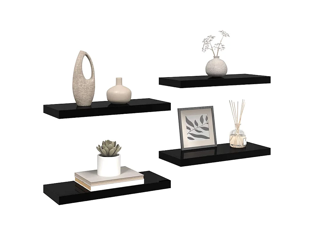 Wandschappen zwevend 4 st 60x23,5x3,8 cm MDF hoogglans zwart