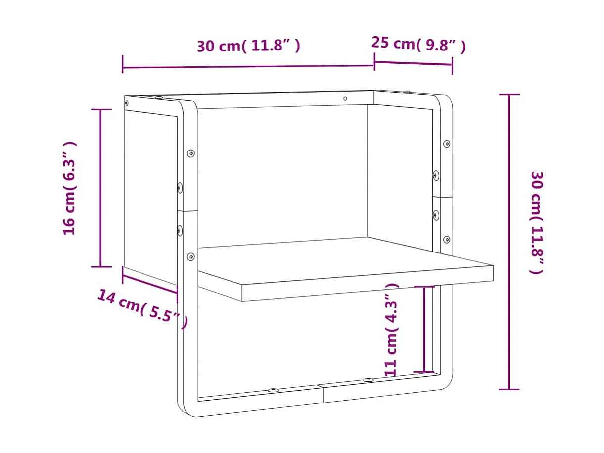 Wandschap met stang 30x25x30 cm zwart