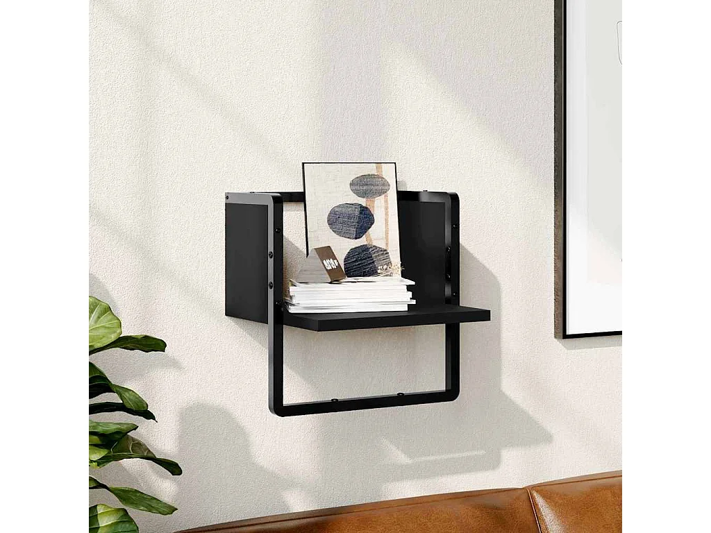 Étagère murale avec barre noir 30x25x30 cm