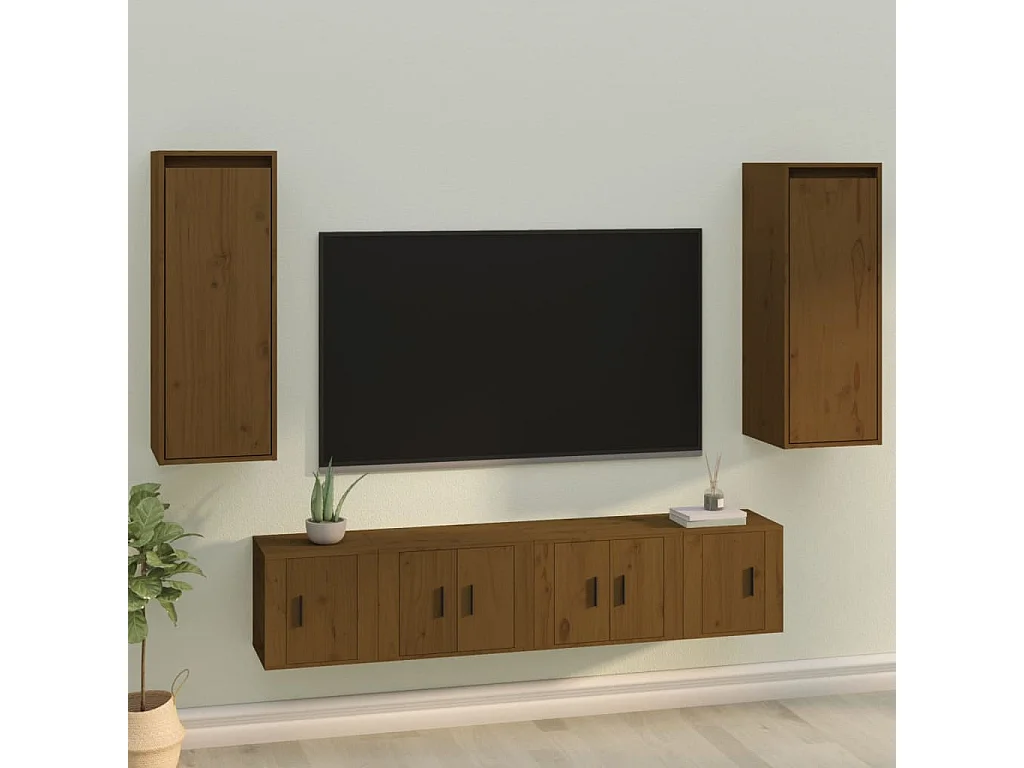 Armoires murales 2pcs Marron miel 30x30x80cm Bois de pin massif