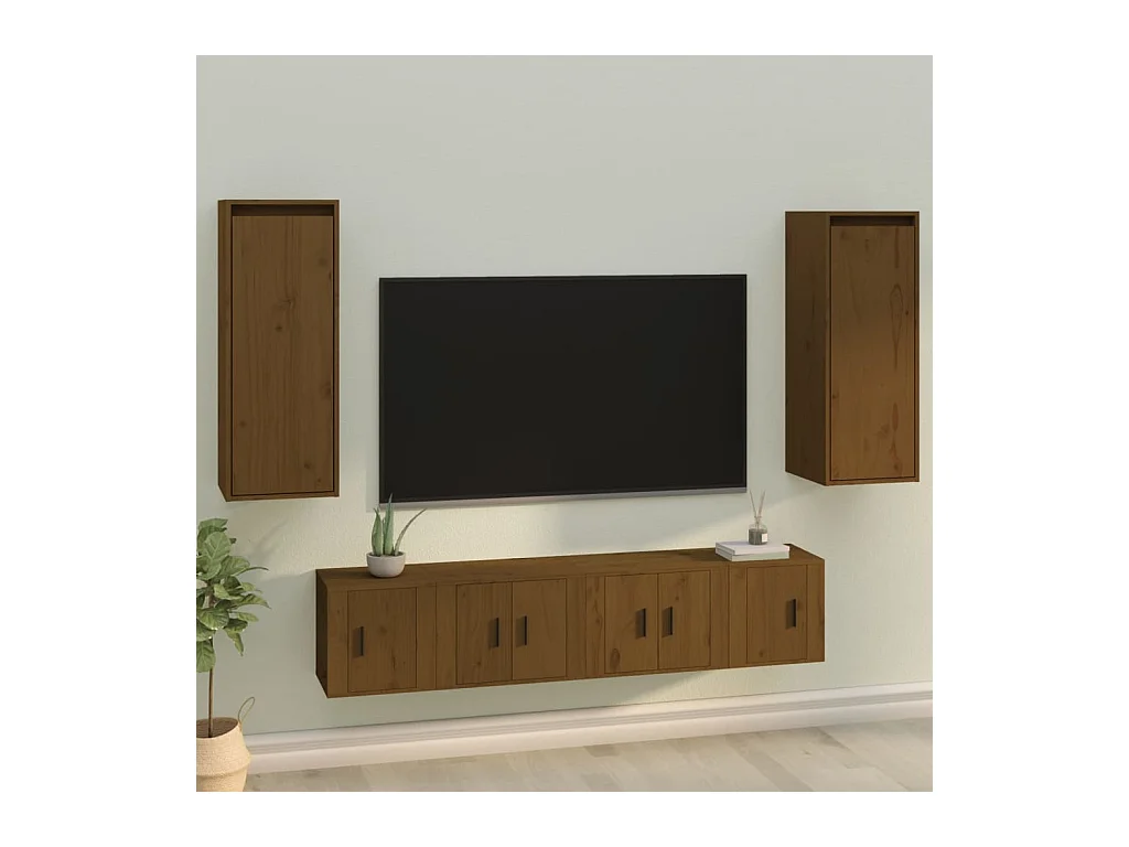 Pensili 2 pz Marrone Ambra 30x30x80cm in Legno Massello di Pino