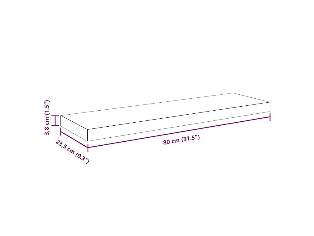 Wandschap zwevend 80x23,5x3,8 cm MDF zwart