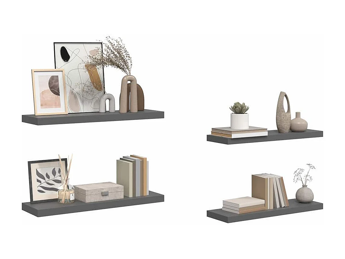 Étagère murale flottante 4 pcs Gris brillant 80x23,5x3,8 cm MDF