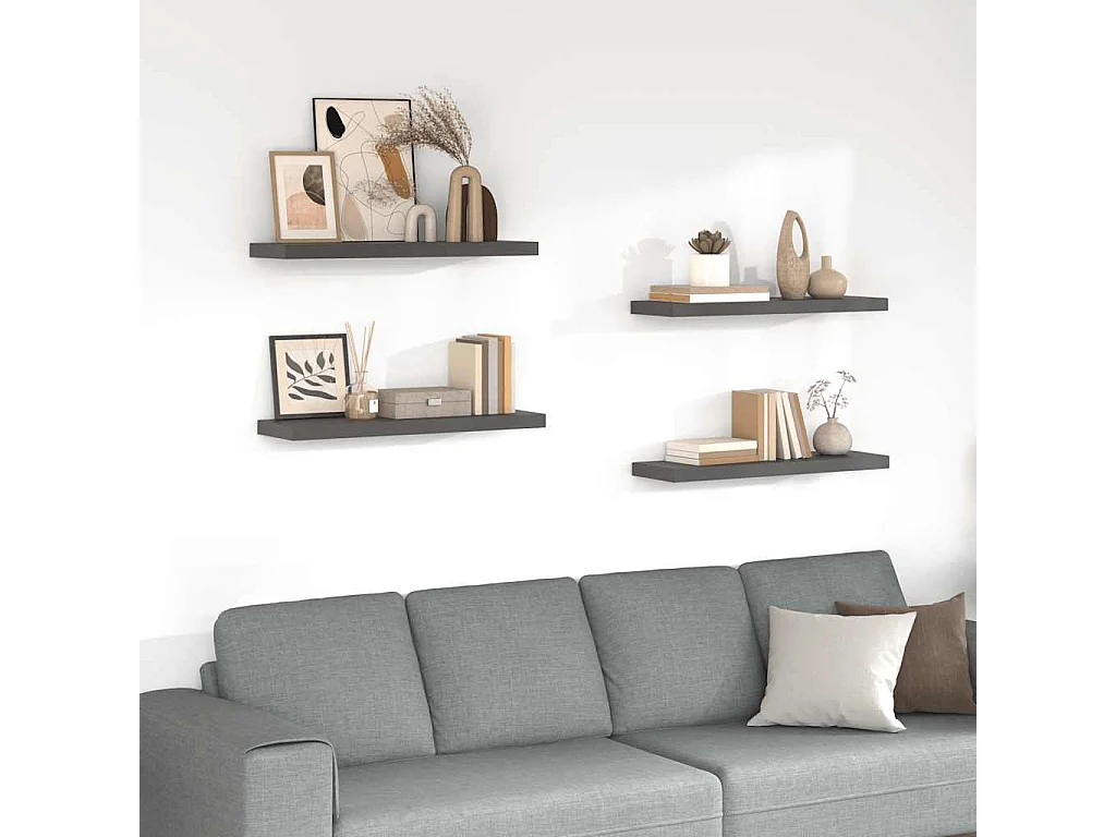 Étagère murale flottante 4 pcs Gris brillant 80x23,5x3,8 cm MDF