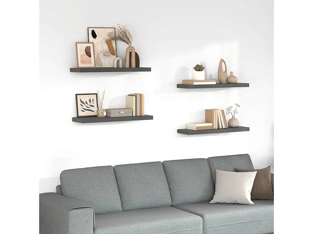 Scaffali a Parete 4 pz Grigio Lucido 80x23,5x3,8 cm in MDF