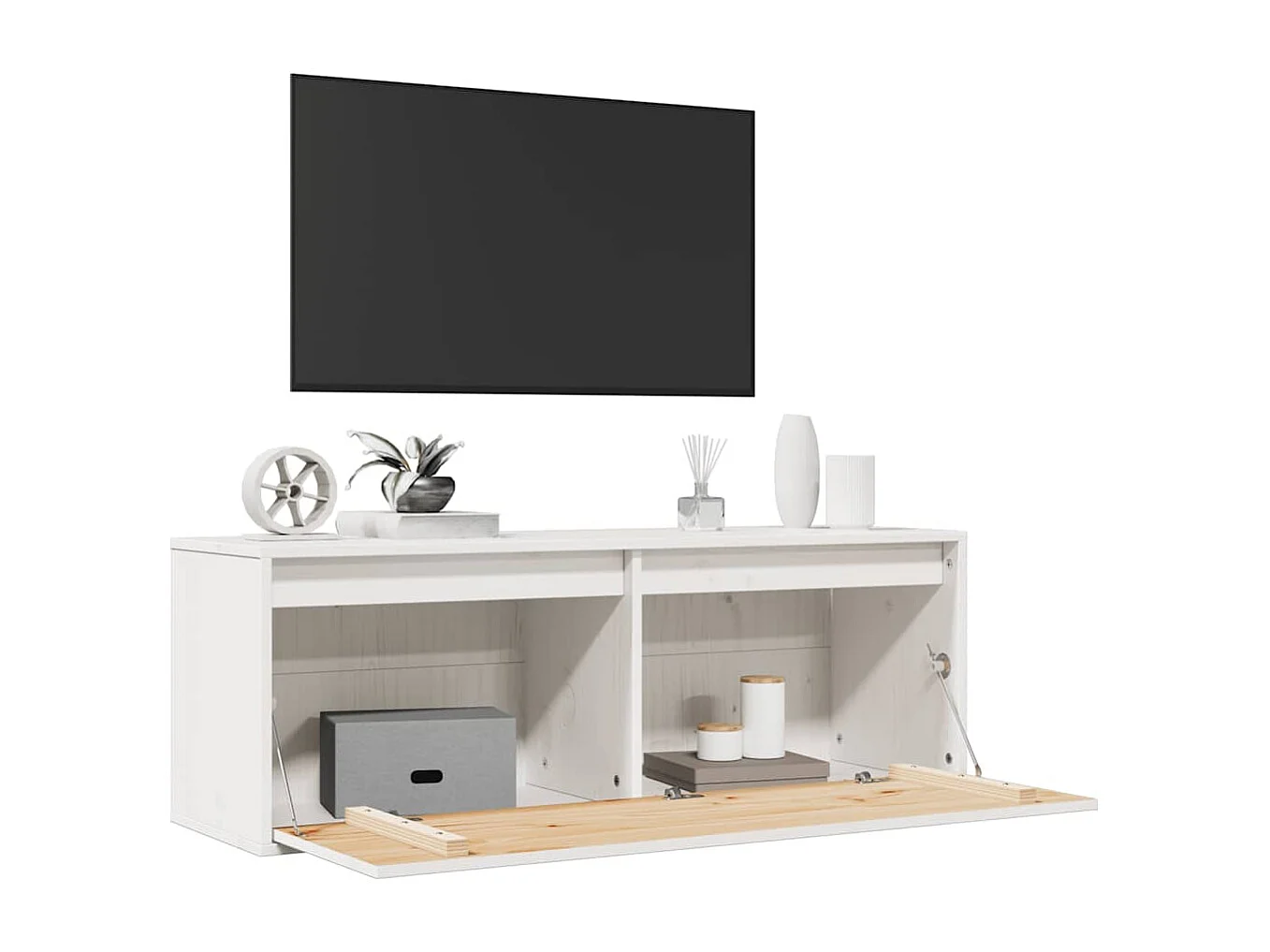 Wandschrank Weiß 100x30x35 cm Massivholz Kiefer