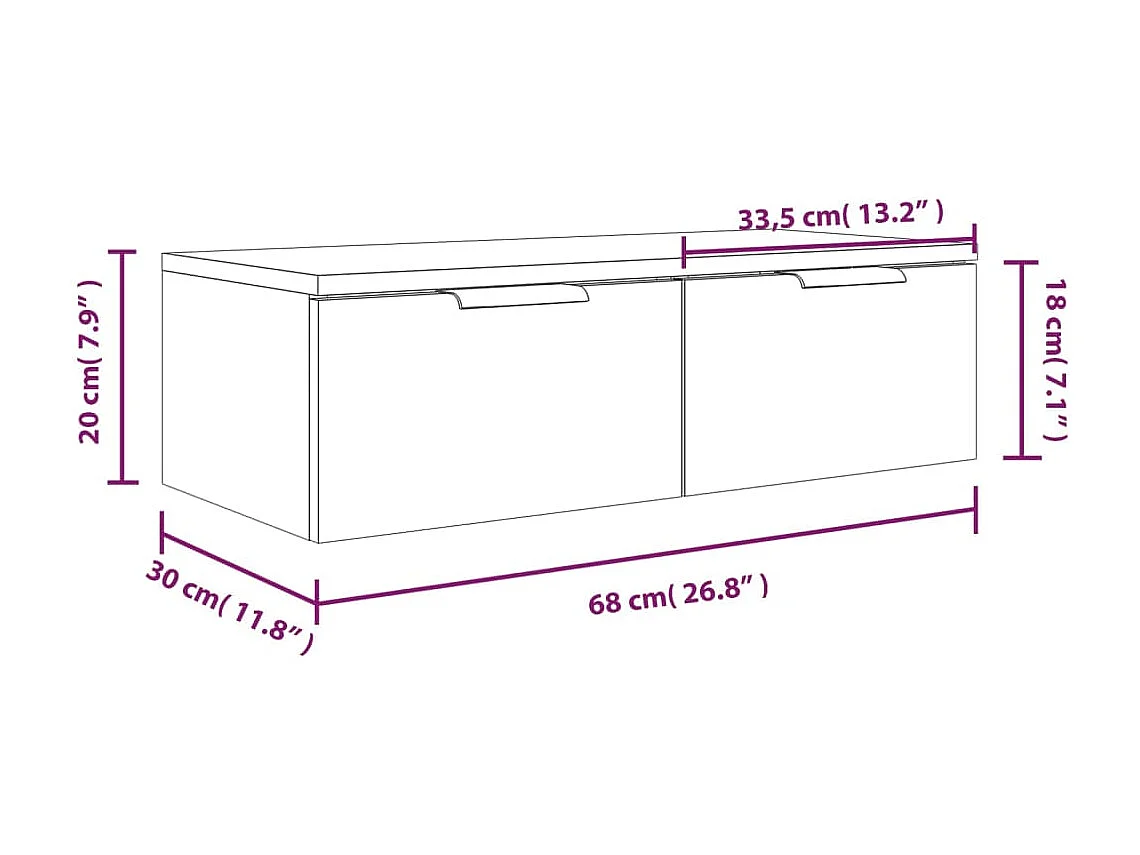 Wandkasten 2 st 68x30x20 cm bewerkt hout grijs sonoma eiken