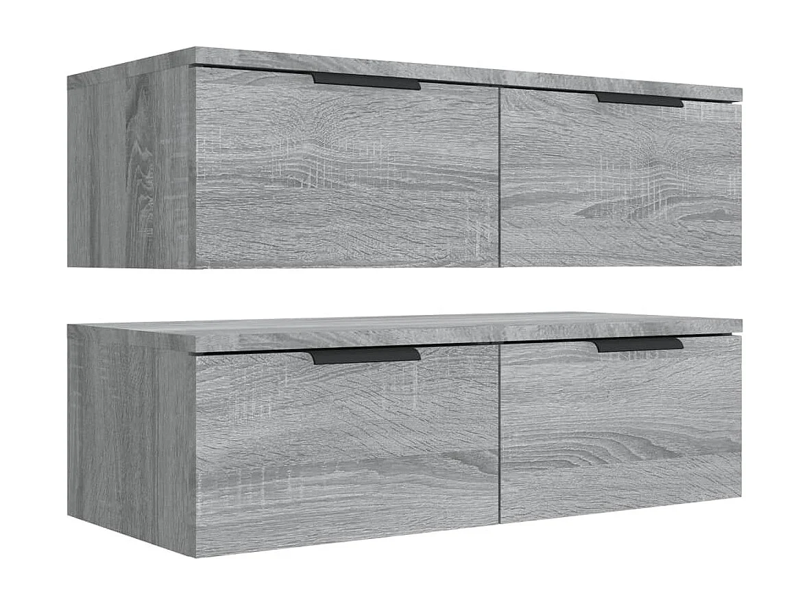 Wandkasten 2 st 68x30x20 cm bewerkt hout grijs sonoma eiken