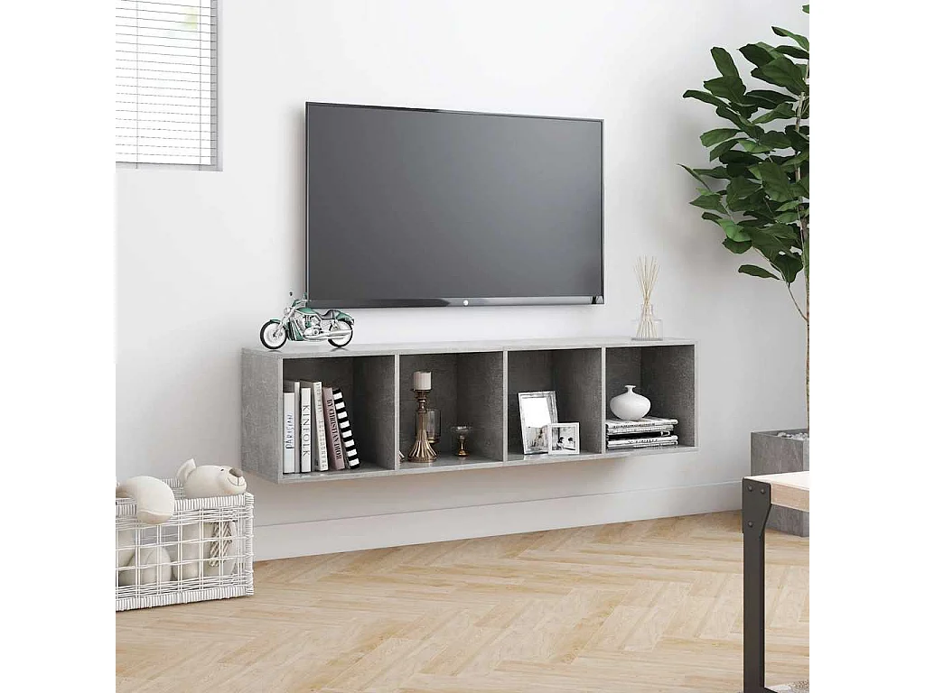 Bücherregal/TV-Schrank Betongrau 143×30×36 cm