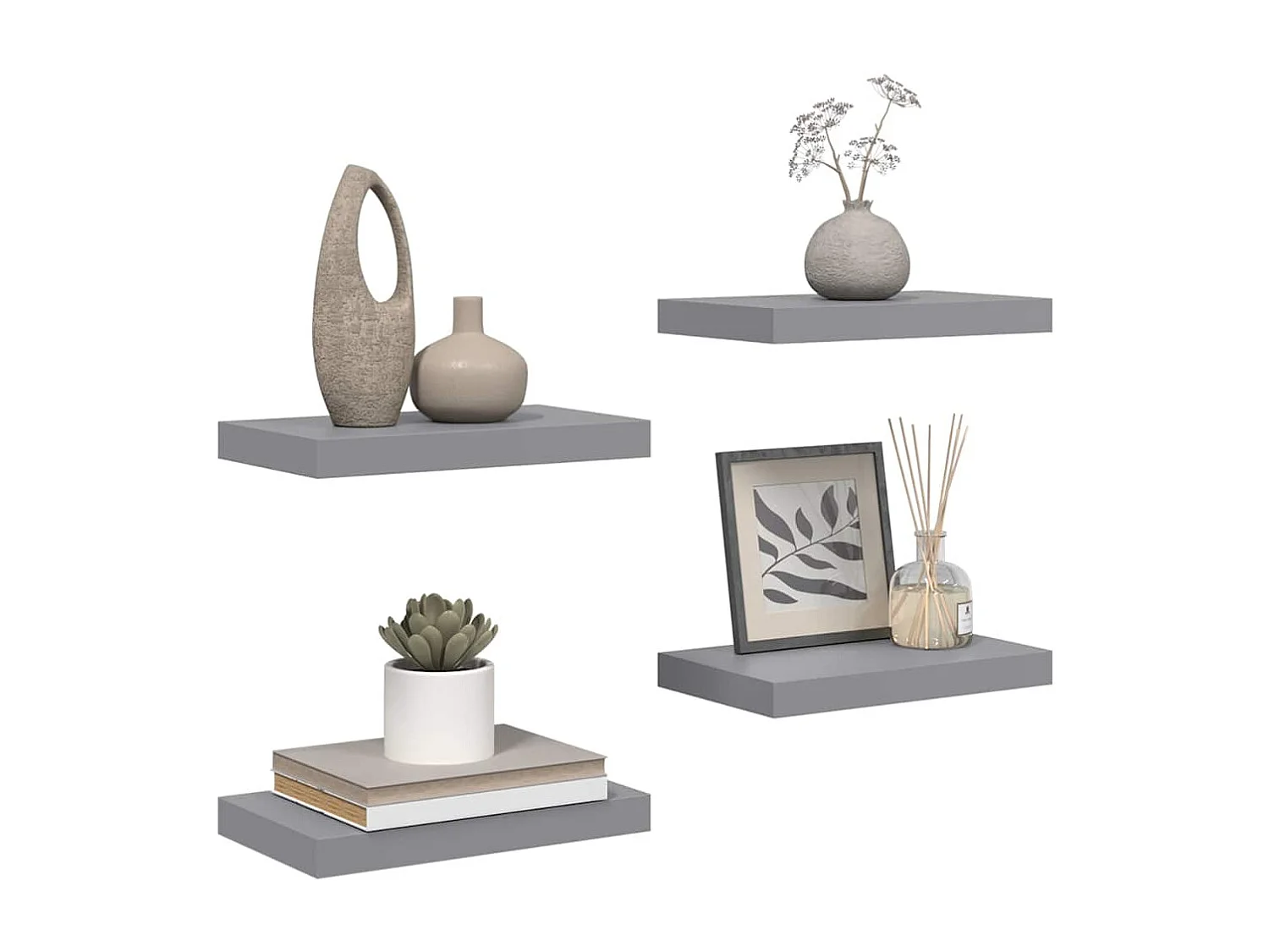Étagères murales flottantes 4 pcs Gris 40x23x3,8 cm MDF