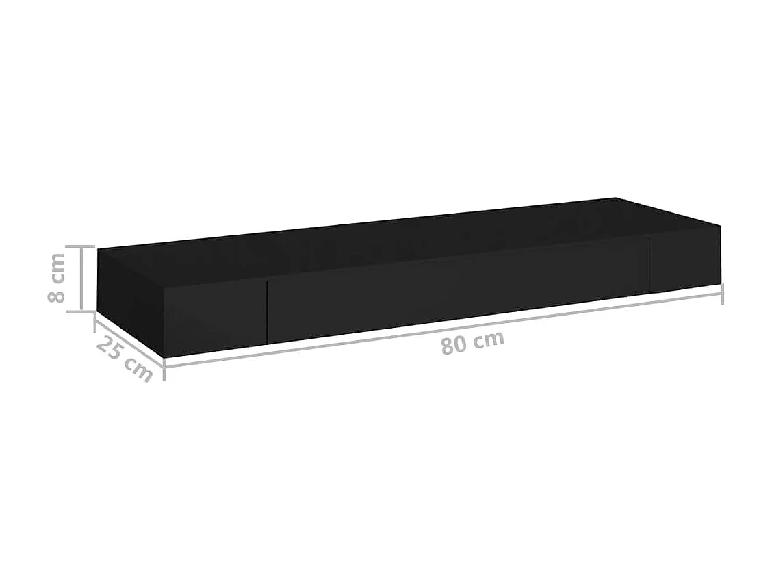Mensola a Muro Galleggianti con Cassetto Nera 80x25x8 cm