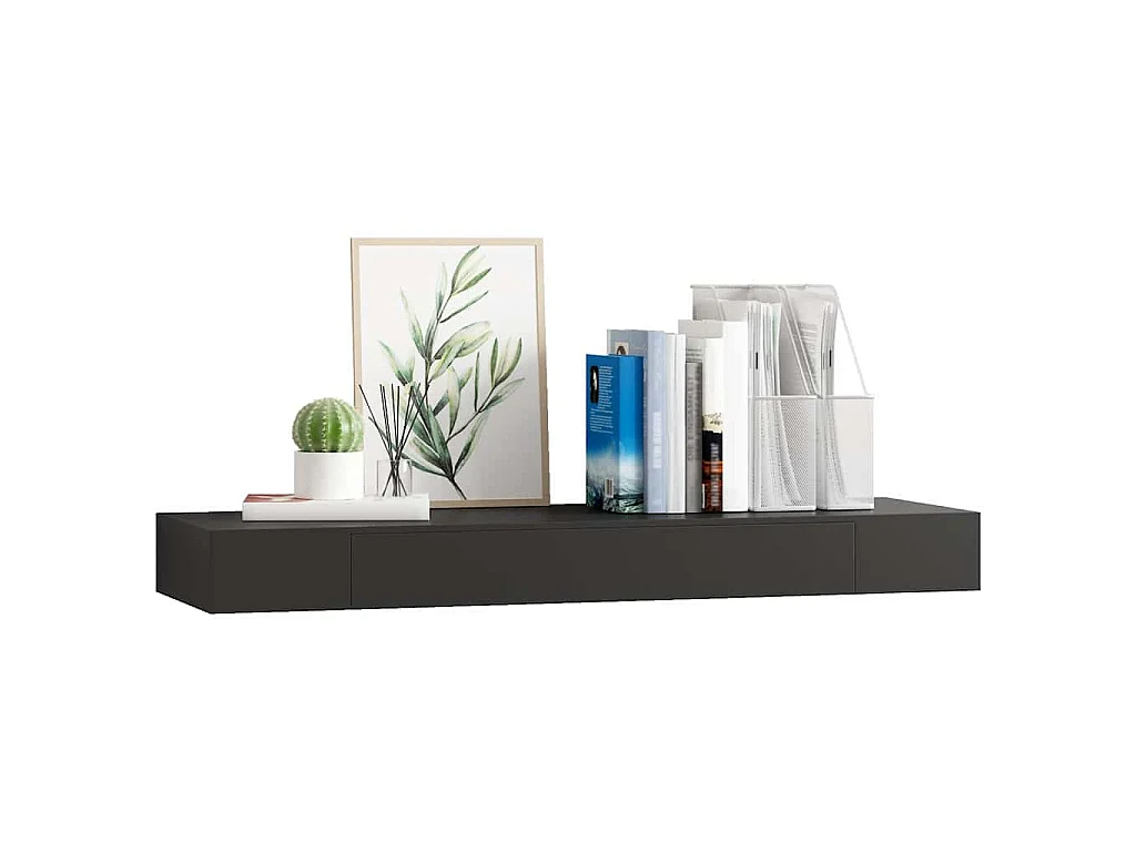 Mensola a Muro Galleggianti con Cassetto Nera 80x25x8 cm